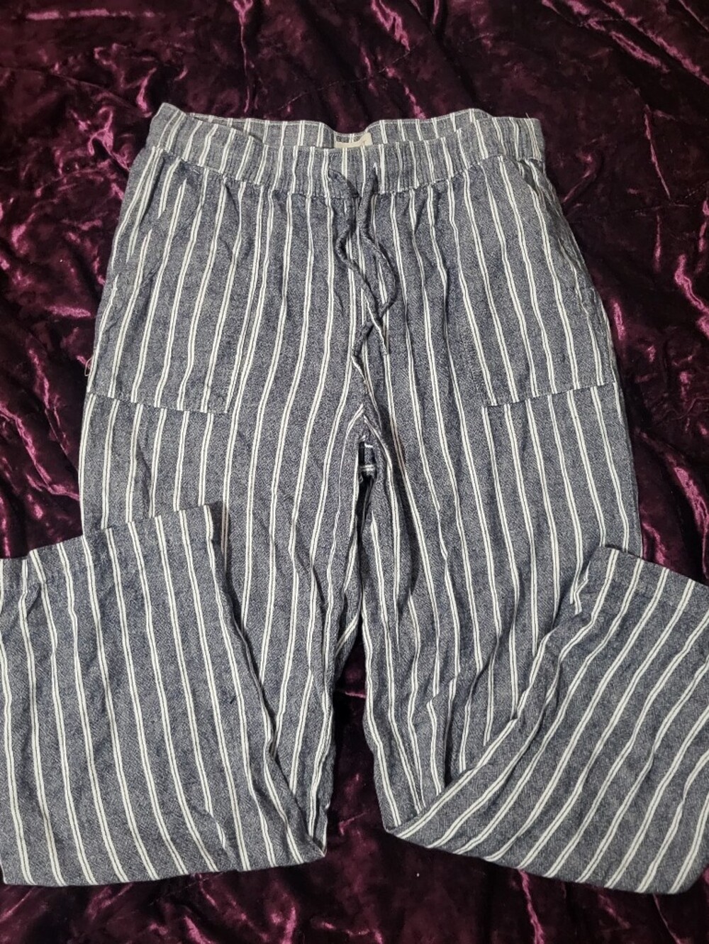 Loft Gray Linen Pinstriped Pants
